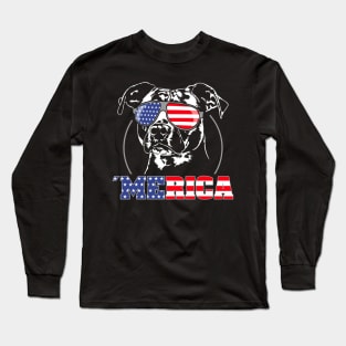 Proud Patriotic Merica Pitbull American Flag sunglasses Long Sleeve T-Shirt